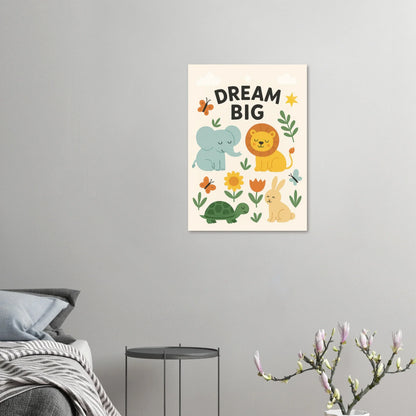 Dream Big Nursery Art Print - Whimsical Safari Animals & Uplifting Quote for Kids' Room Decor