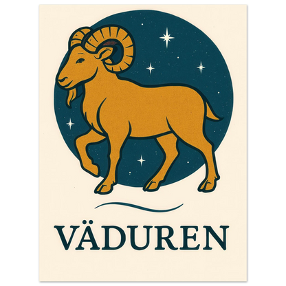 Väduren Stjärntecken Konsttryck – Guldbock i Retrodesign – Zodiac Väggkonst i Olika Storlekar