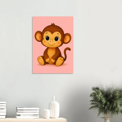 Söt Apa Illustration Poster – Lekfull Konst för Barnrummet, Välj Bland Flera Storlekar