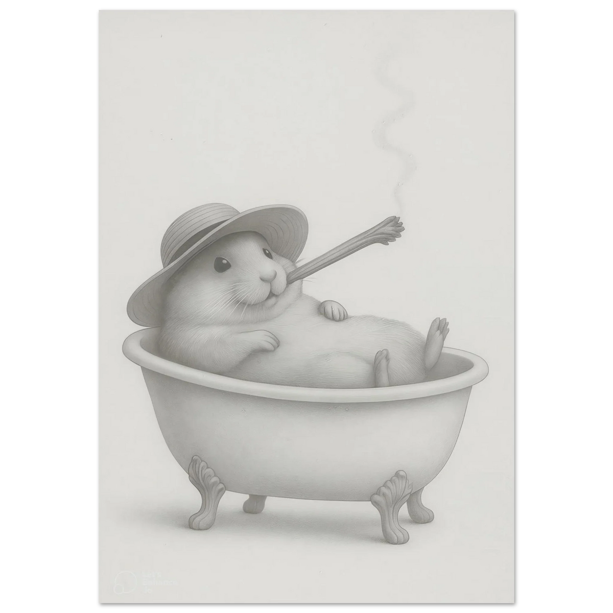 Relaxing Rodent: Whimsical Bathtub Hamster Art Print – Choose Your Perfect Size!