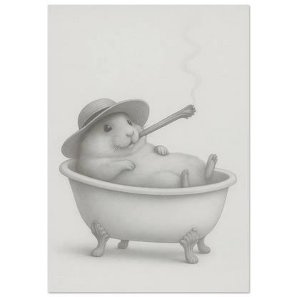 Relaxing Rodent: Whimsical Bathtub Hamster Art Print – Choose Your Perfect Size!