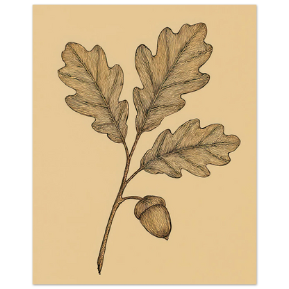 Frukter Oak Leaf & Acorn Botanical Art Print – Timeless Nature-Inspired Wall Decor in Various Sizes