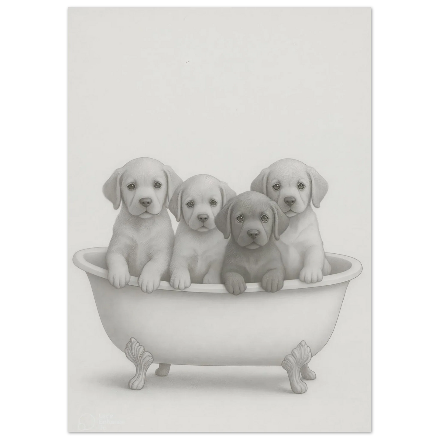 Charming Puppy Bath Time Art Print – Adorable Labradors in a Tub Poster