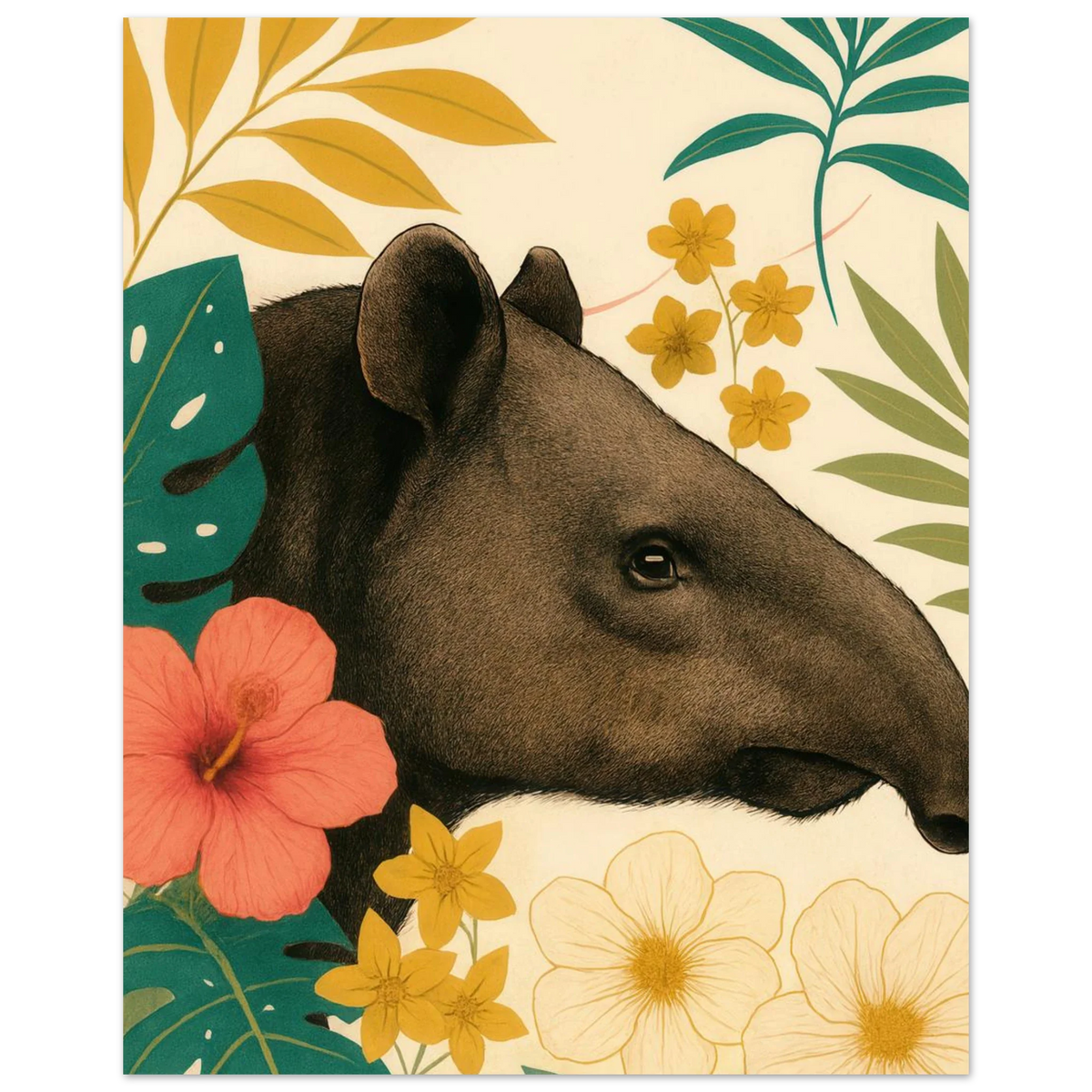 Tropicana Tapir Konstavla – Djurmotiv med Vibrerande Flora