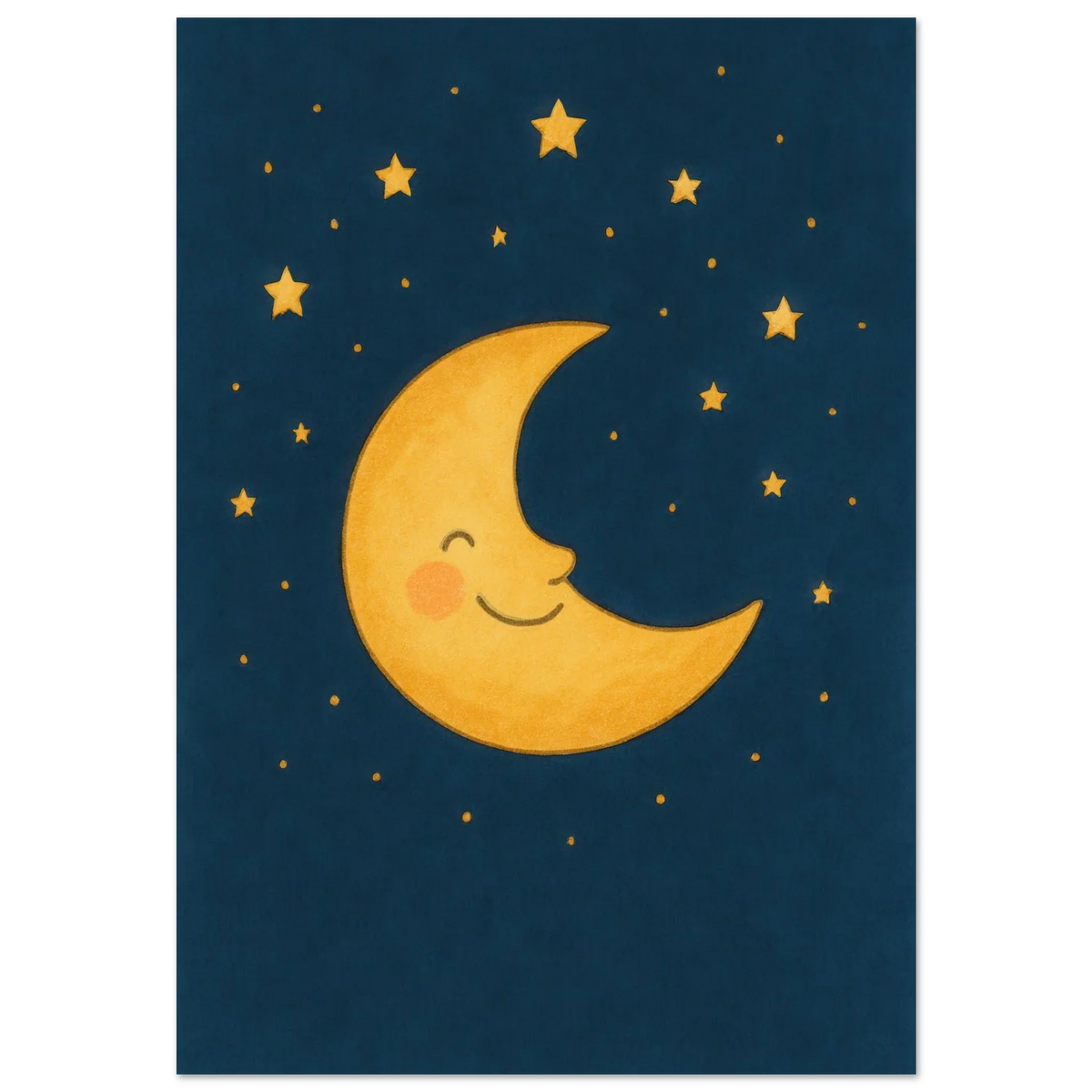 Smiling Crescent Moon & Stars Art Print – Whimsical Nursery & Kids Room Decor