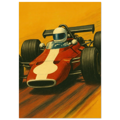 Retro Racing Legender: Vintage Formel 1 Bil Affisch – Fånga Fartens Nostalgi med Vårt Halvblanka Konsttryck