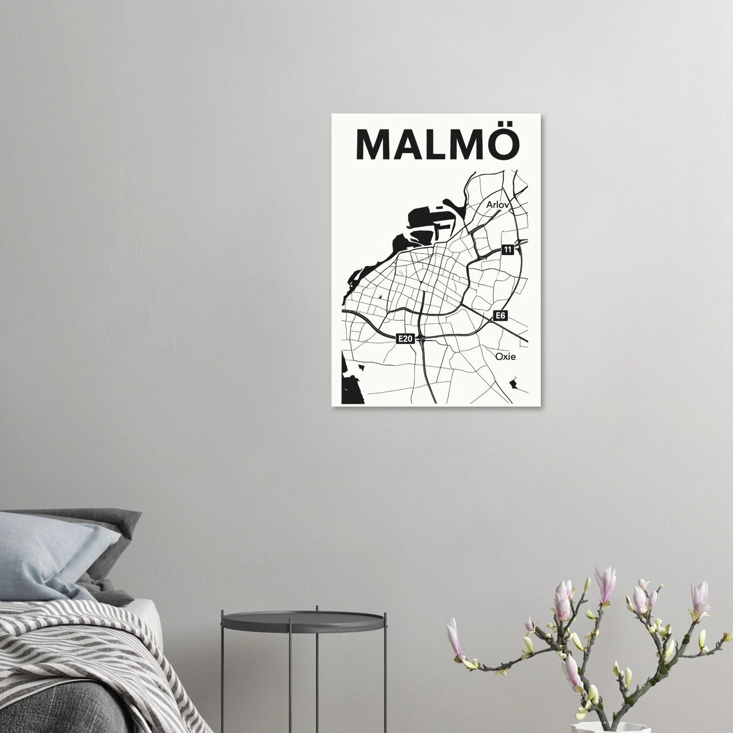 Malmö Urban Map Poster - Minimalist Black & White City Art Print