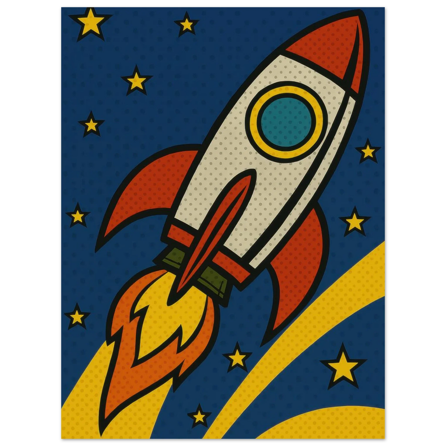 Retro Pop Art Rocket Launch Poster – Cosmic Adventure Print for Kids & Adults in Multiple Sizes