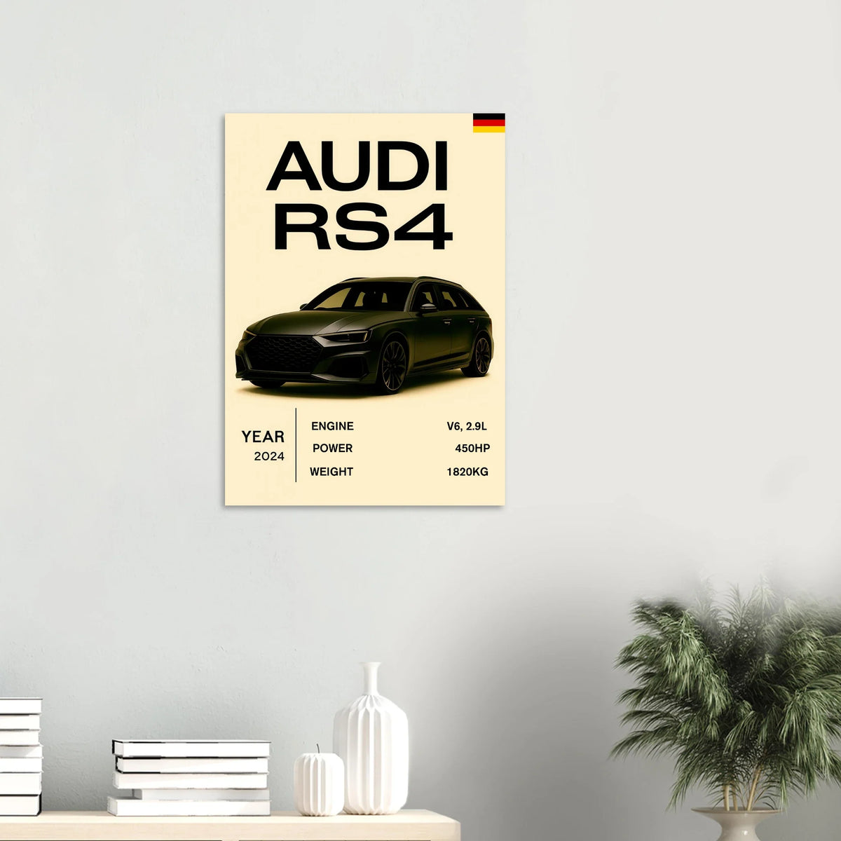 Audi RS4 Sportig Design Affisch – Premium Konsttryck med Halvblank Finish för Bilentusiaster