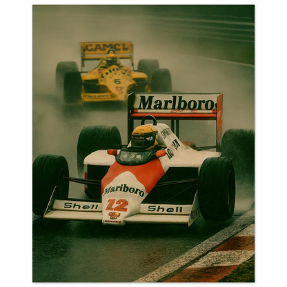 Racing Legacy: F1 Classic Poster – Dynamic Wet Race Art Print in Vibrant Detail