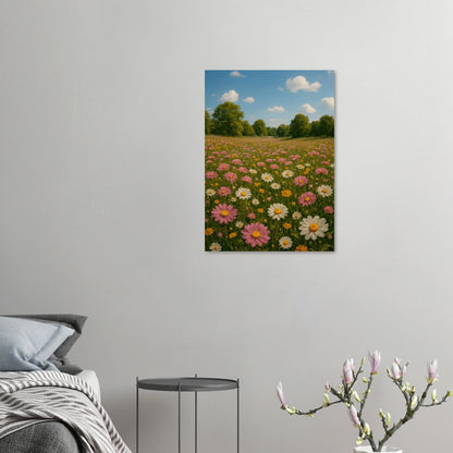 Vibrant Summer Meadow Poster – Pink & White Daisies in Bloom, Multiple Sizes Available