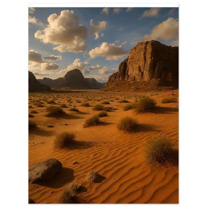 Desert Serenity Fine Art Poster – Majestic Landscape Print with Earthy Tones & Golden Sands
