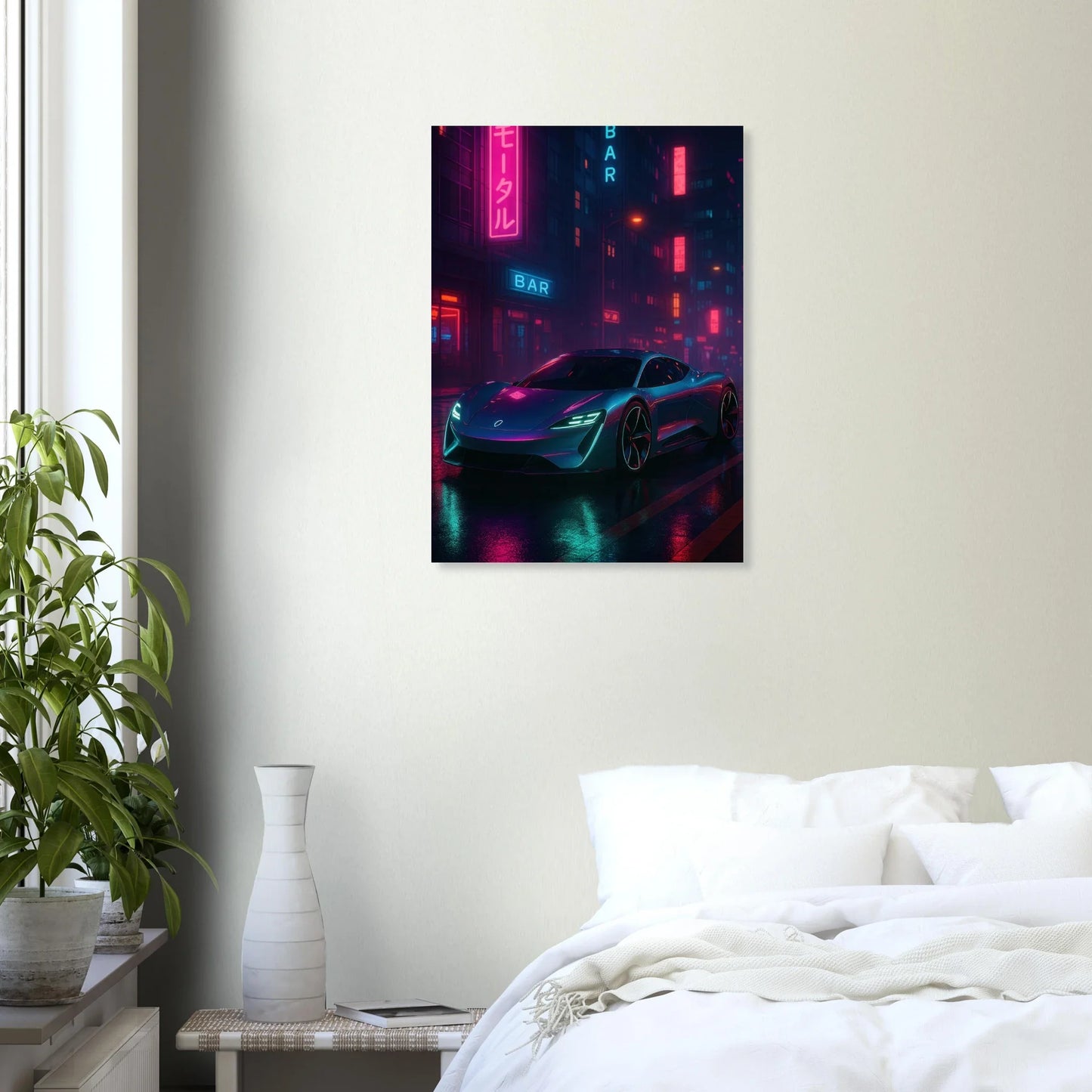 Neon Night Rider: Futuristic Car Street Art Print