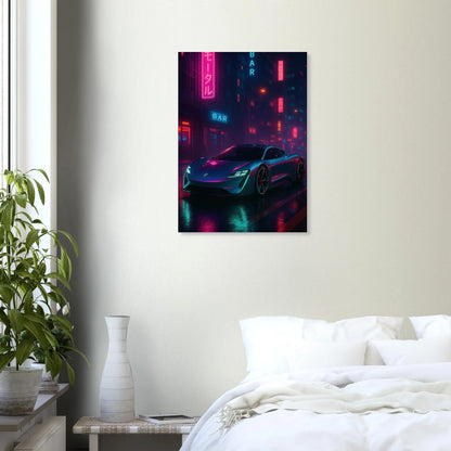Neon Night Rider: Futuristic Car Street Art Print