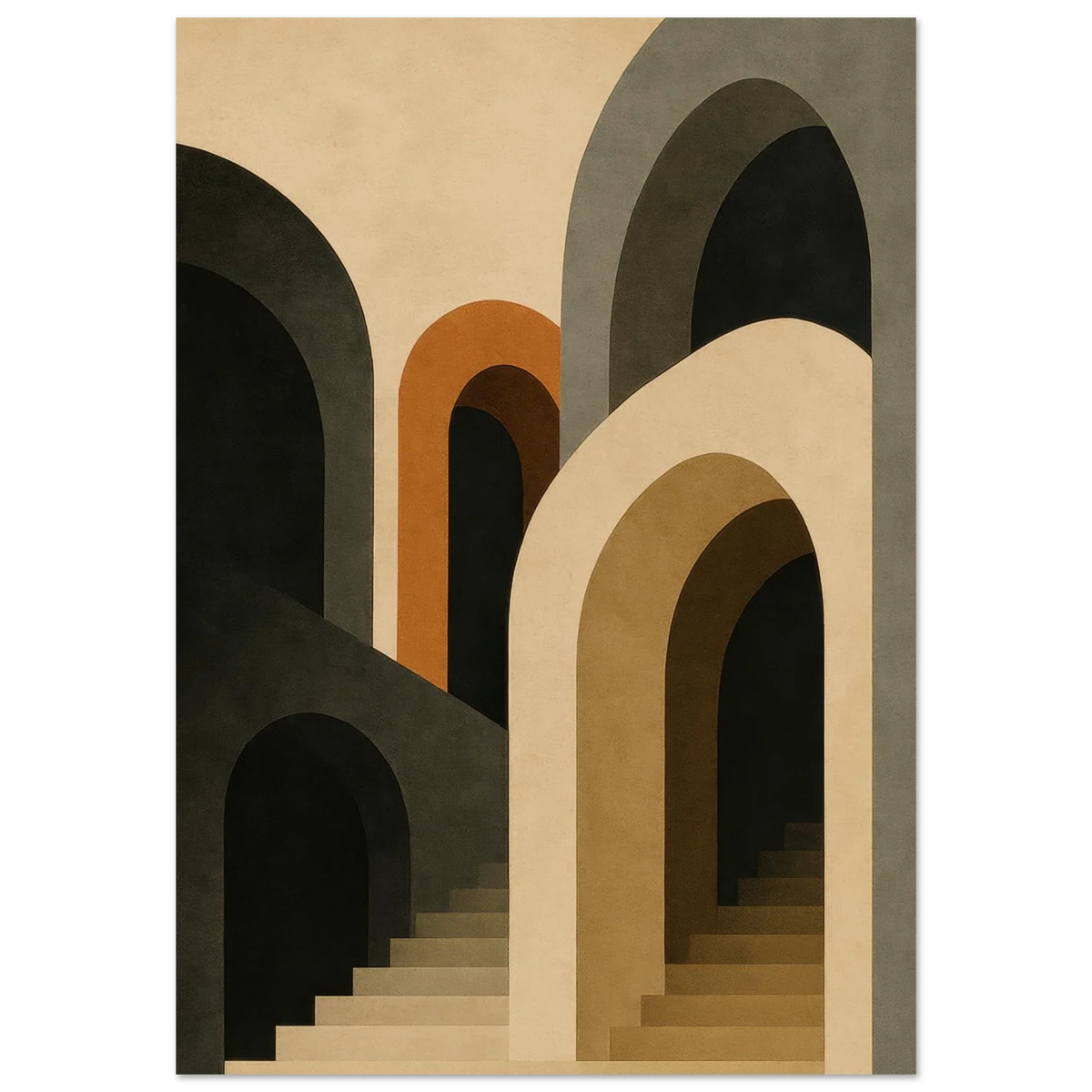 Abstract Arches & Stairs Poster - Modern Minimalist Wall Art in Earth Tones