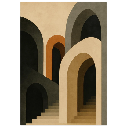 Abstract Arches & Stairs Poster - Modern Minimalist Wall Art in Earth Tones