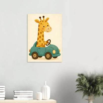 Söt Giraff i Bil – Lekfull Barnrumstavla