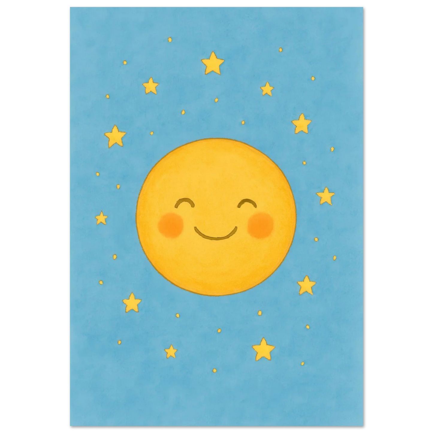 Dreamy Sky Moon & Stars Print | Whimsical Nursery Art | Soft Blue & Yellow Giclee Poster
