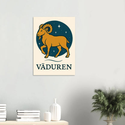 Väduren Stjärntecken Konsttryck – Guldbock i Retrodesign – Zodiac Väggkonst i Olika Storlekar