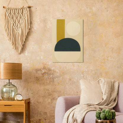 Minimalist Abstrakt Konsttryck: Geometrisk Zen i Gul, Svart, Beige – Välj bland Olika Storlekar