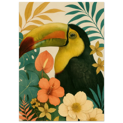 Tropisk Toucan Konsttryck - Djärva Djur & Blommor i Varma Toner