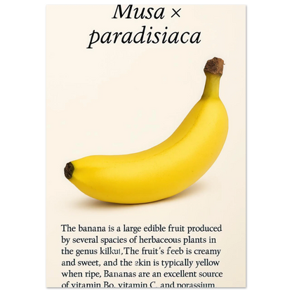 Frukter – Banan Botanisk Poster: Gul Frukt Konsttryck på Halvblankt Papper, i Flera Storlekar