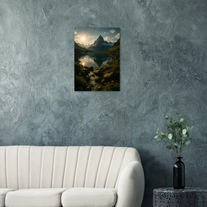 Alps Sunset Majesty: Serene Mountain Lake & Golden Light Poster in Various Sizes