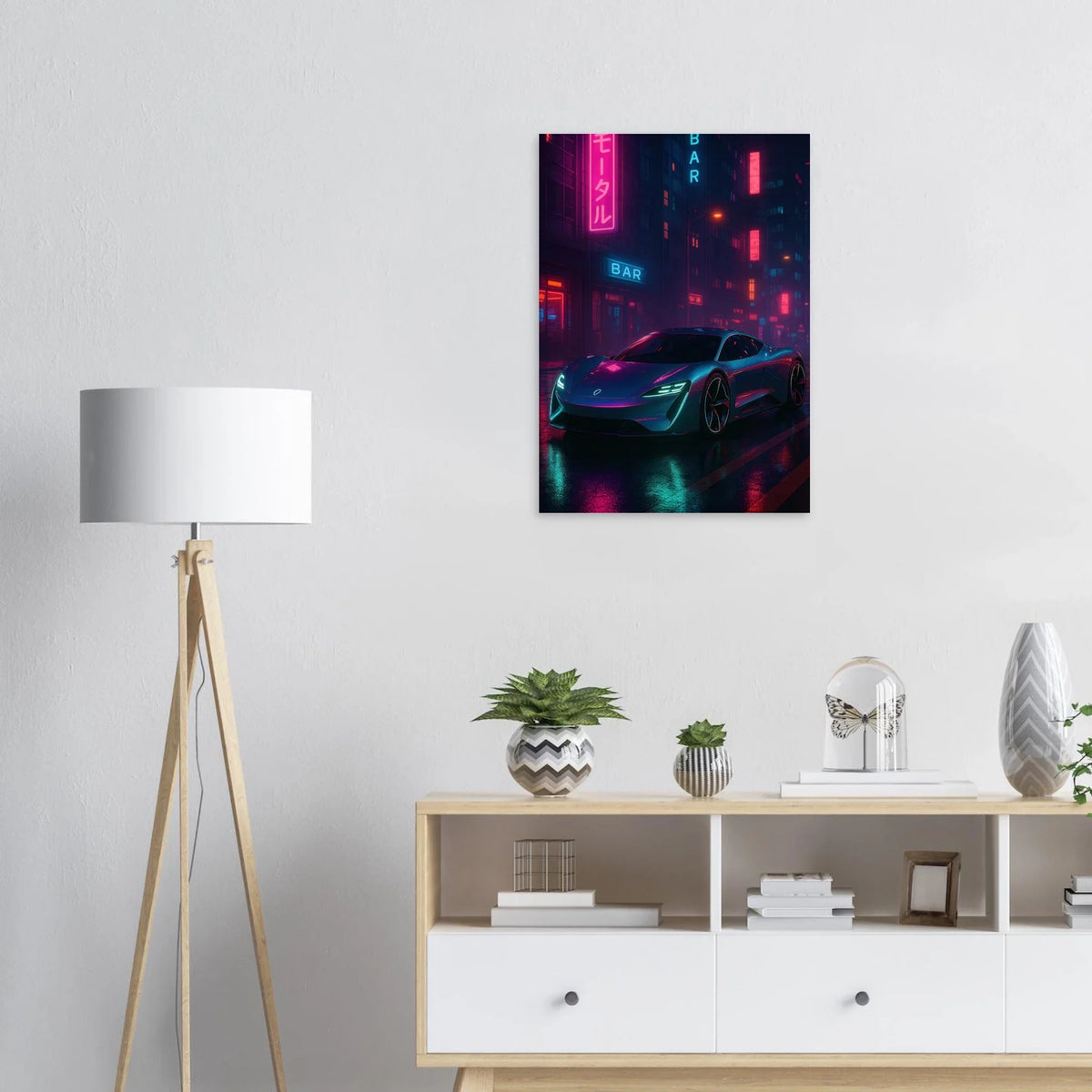 Neon Night Rider: Futuristic Car Street Art Print