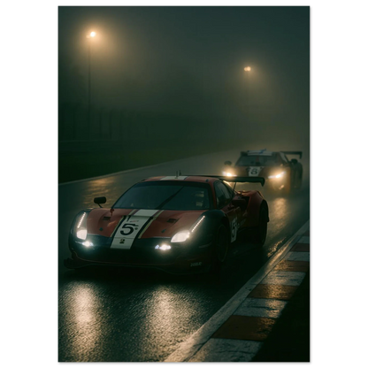 Bilar i Dimma: Dynamisk MotorSport Poster för Entusiasten