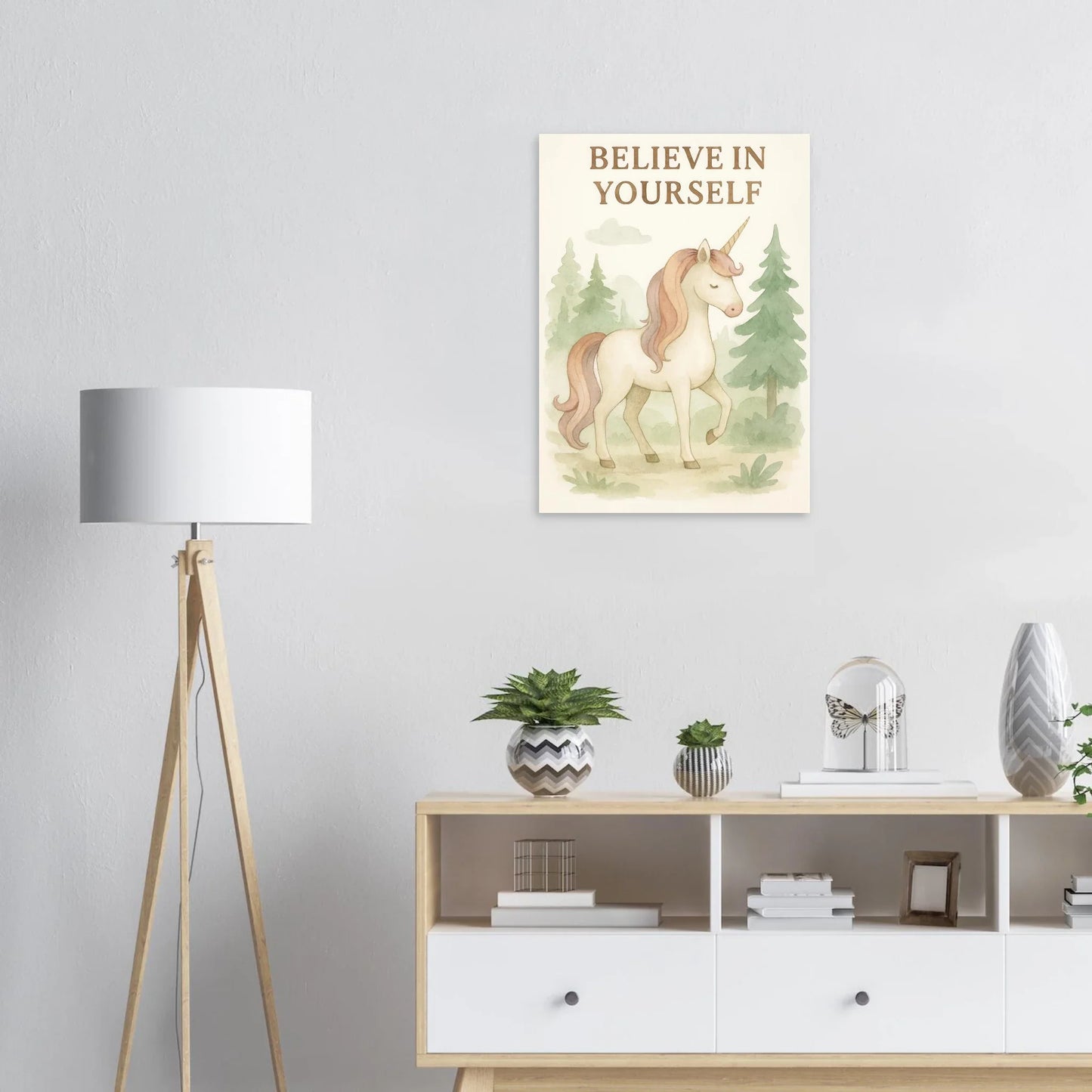 Magical Unicorn 'Believe in Yourself' Art Print – Whimsical Nursery & Kids Room Decor
