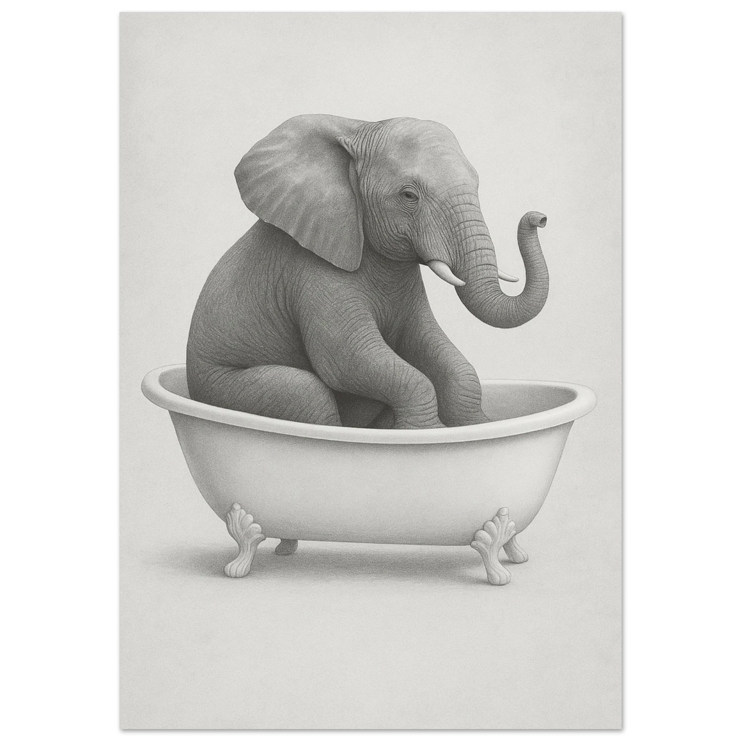 Charmig Elefant i Badkar – Unik Svartvit Konstposter