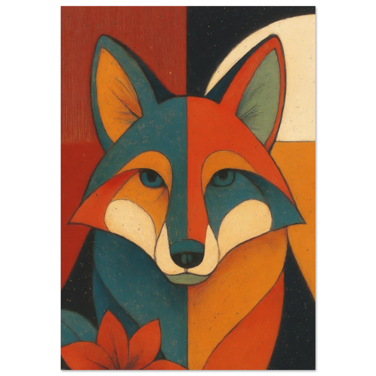 Djur: Vibrant Cubist Fox Art Print – Modern Nordic Elegance for Your Home