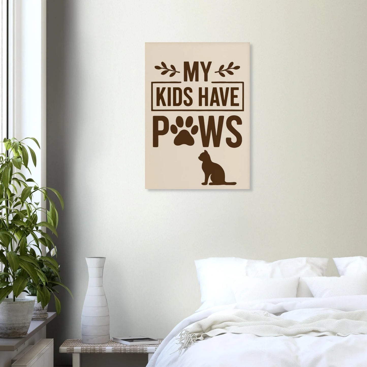 "My Kids Have Paws" Kattkonsttryck i jordnära toner – Perfekt present för kattälskare i flera storlekar