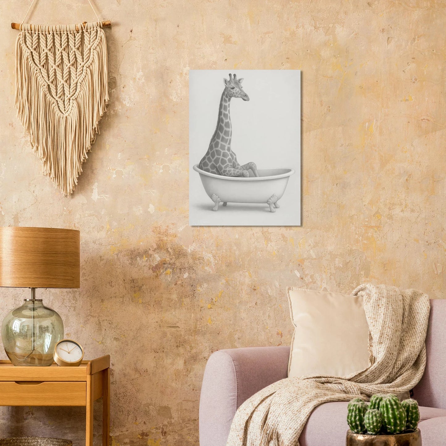 Charming Giraffe Bath Time Artistic Poster - Whimsical Sketch Art Print