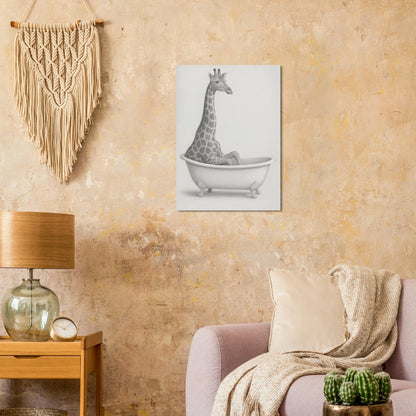 Charming Giraffe Bath Time Artistic Poster - Whimsical Sketch Art Print