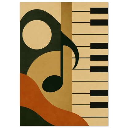 Retro Jazz Melodies Poster – Abstract Music Art Print with Piano Keys & Notes in Warm Earth Tones