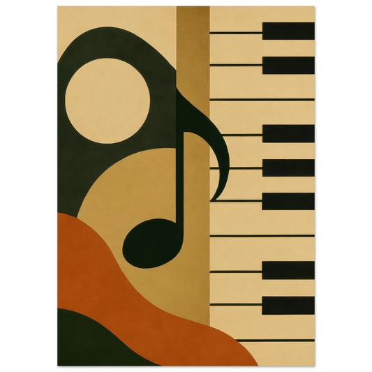 Retro Jazz Melodies Poster – Abstract Music Art Print with Piano Keys & Notes in Warm Earth Tones