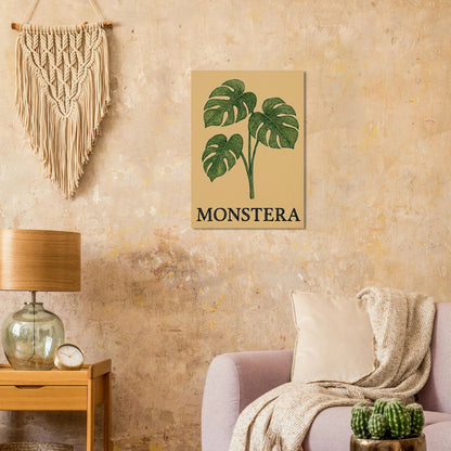 Frukter – Tropical Monstera Art Print i jordnära toner och livfulla gröna nyanser