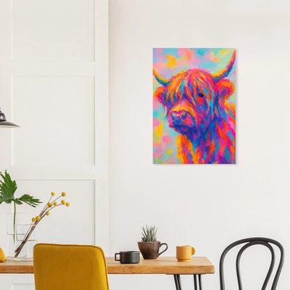 Djur: Vibrant Pop Art Highland Cow Print – Colorful Abstract Animal Wall Art for Modern Homes