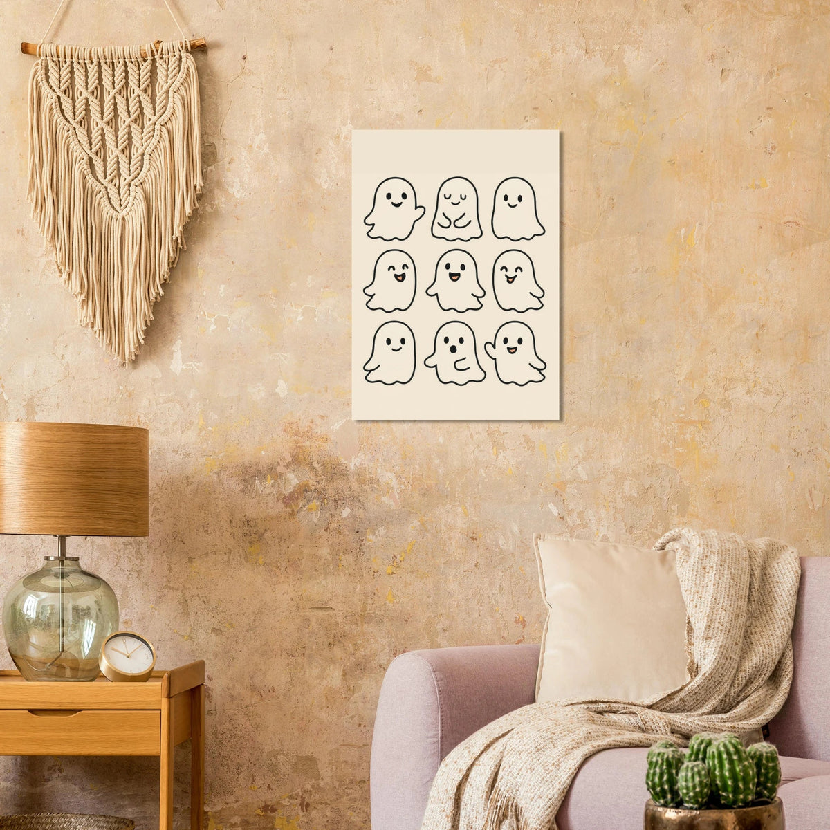 Söta Spöken Cute Ghost Poster – Playful & Minimalist Art Print with Muted Tones