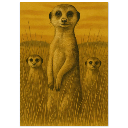 Vintage Safari Meerkat Family Art Print - Warm Ochre Tones Poster