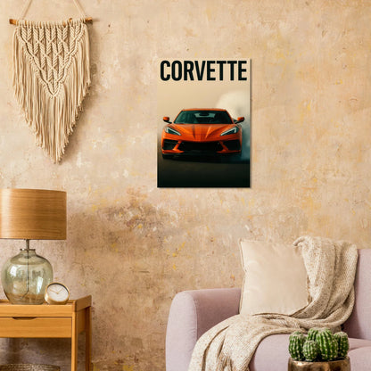 Bilar: Corvette Orange Burnout Print – Dynamisk Väggkonst för Bilentusiasten i Flera Storlekar