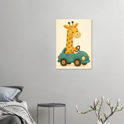 Söt Giraff i Bil – Lekfull Barnrumstavla