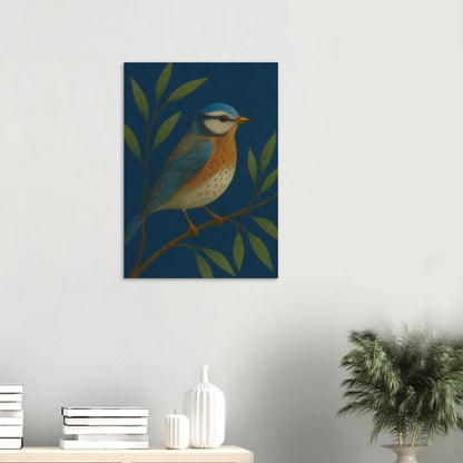 Djur: Blue Tit Fågelkonsttryck – Livfull Retro-inspirerad Väggkonst i Olika Storlekar