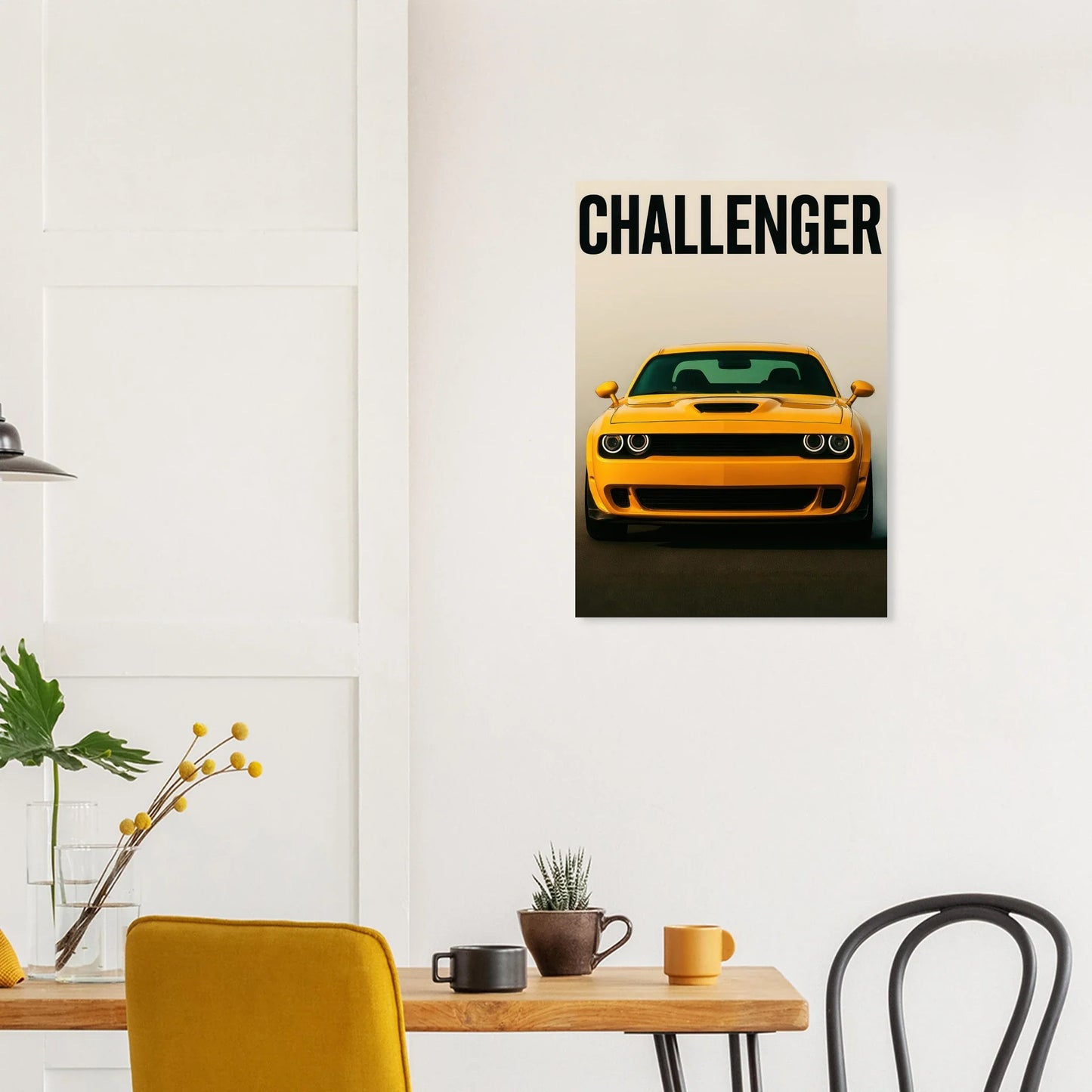 Challenger: Iconic Gul Muscle Car Konsttryck – Premium Halvblank Poster i Flera Storlekar