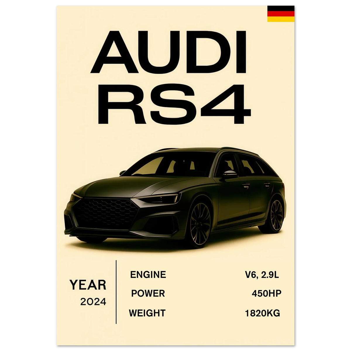 Audi RS4 Sportig Design Affisch – Premium Konsttryck med Halvblank Finish för Bilentusiaster