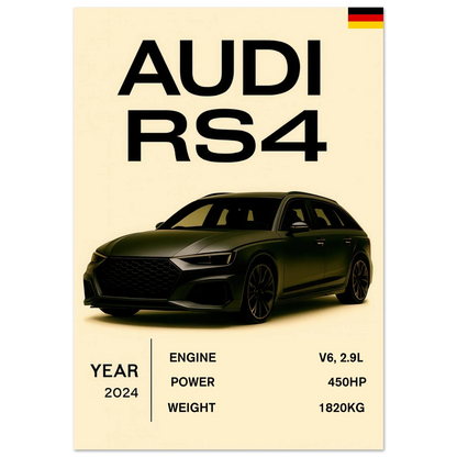 Audi RS4 Sportig Design Affisch – Premium Konsttryck med Halvblank Finish för Bilentusiaster