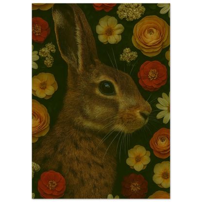 Djur - Mystisk Kanin Bland Blommor Poster - Premium Konsttryck