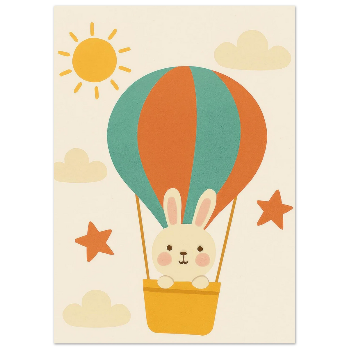 Dreamy Hot Air Balloon Bunny Adventure Poster - Whimsical Wall Art in Various Sizes