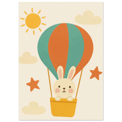 Dreamy Hot Air Balloon Bunny Adventure Poster - Whimsical Wall Art in Various Sizes
